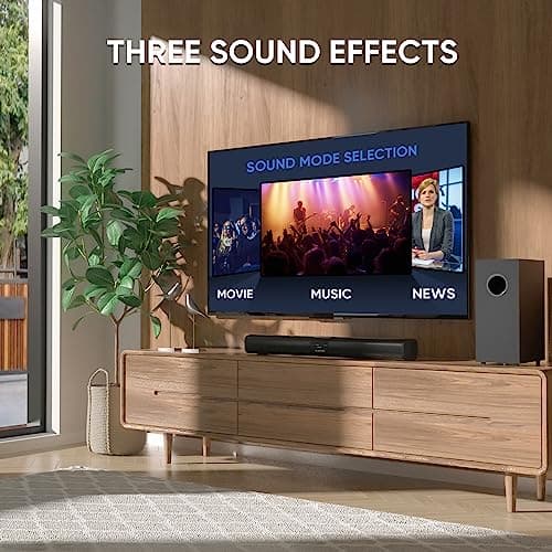 Saiyin Sound Bar for Smart TV with 5.25 Inch Subwoofer, 100W 24 Inch Soundbar for TV, TV Soundbar with Optical, ARC, AUX and Bluetooth 5.3 Inputs, Detachable Surround Sound System for TV
