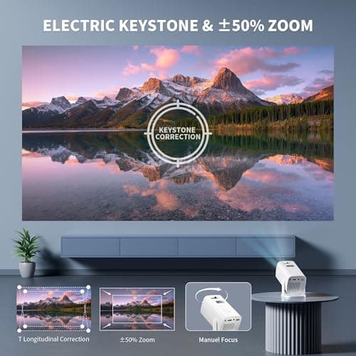 Mini Projector, Portable Projector 4K Support, Full HD 1080P Outdoor Projector, 270° Rotation Movie Projector, Max 200" Screen, Compatible with Smartphone, TV Stick, Laptop, PS4, HDMI, USB