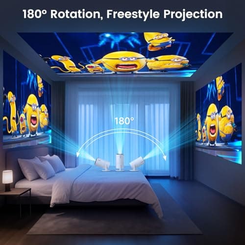 Mini Portable Projector with WiFi and Bluetooth, Movie projector 1080P HD Supported, Auto Keystone Correction, 180° Rotatable, Compatible with TV Stick, HDMI, USB, Smartphone, Laptop (White1)
