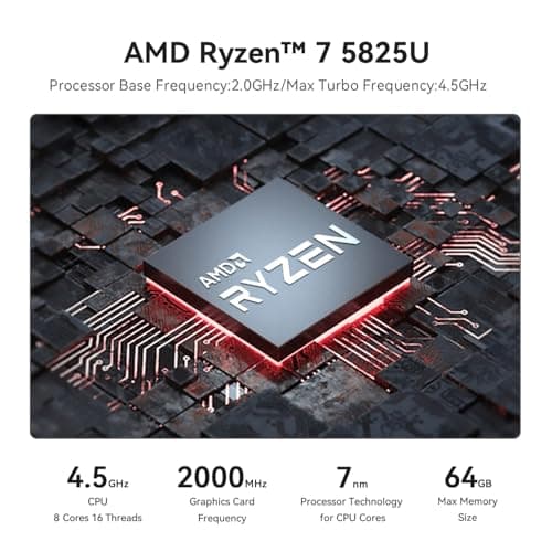 Beelink SER5 Pro Mini PC, AMD Ryzen 7 5825U(8C/16T, up to 4.5GHz), 32GB DDR4 RAM 500GB PCle3.0 SSD, SER5 Mini Computer Support 4K@60Hz Triple Display, WiFi6, BT5.2, DP+HDMI, Type-C
