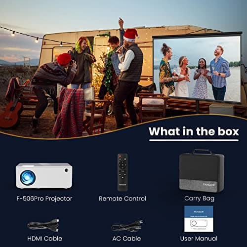 FANGOR 1080P HD Projector, WiFi Bluetooth Projectors, Max 230” Projection Screen Portable Home Theater Video Movie Proyector With Tripod, Compatible with HDMI, USB, Laptop, iOS & Android Phone