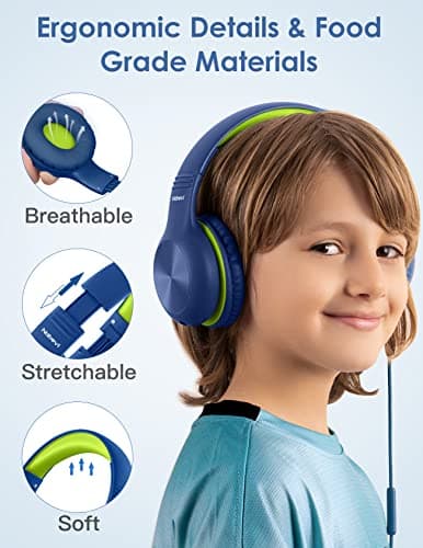 Headphones for Kids for School, Kids Headphones with Microphone, Sharing Function, 85dB/94dB Safe Volume Limit, HD Sound, Over Ear Kid Headphone for School, On-line Study, Travel, DarkGreen