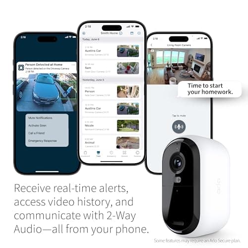 Arlo Essential Security Camera 2K | Outdoor-Indoor | 2nd Gen | Wireless with Spotlight, 2-Way Audio, Color Night Vision, Live Stream, Motion Activation, Real Time Notifications - White, 2 Camera