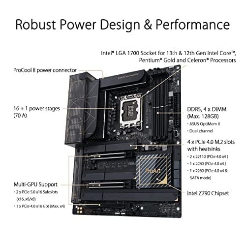 ASUS ProArt Z790-Creator WiFi 6E LGA 1700(Intel 14th,13th&12th Gen) ATX Content Creator Motherboard(PCIe 5.0,DDR5,2X Thunderbolt 4,10G&2.5G LAN,4xM.2/NVMe SSD,Front Panel USB 3.2 Gen2x2 Type-C).