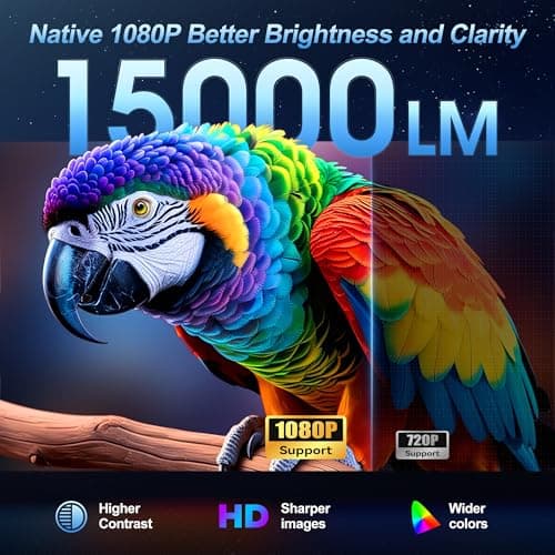 15000 Lumens Outdoor Movie Projector - Native 1080P HD Portable Projector with WiFi 6/Bluetooth 5.2, 300" Screen, ±15° Keystone | Compatible with iPhone, Android, Fire Stick, PS5, Xbox(USB-C Cable)