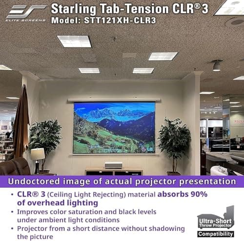 Starling Tab-Tension CLR® 3 Series Upgraded RC1 Kit, 121-INCH Diag.16:9 Ultra Short Throw Ceiling Ambient Light Rejecting (CLR/ALR) Electric Wall/Ceiling Retractable Projector Screen, STT121XH2-CLR3