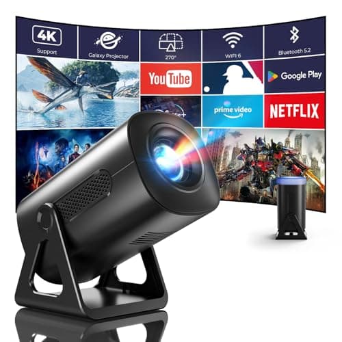 CLOKOWE Mini Projector, 4K 1080P Support projector with wifi and bluetooth, 270°Adjustable Stand Outdoor Home Theater galaxy Projector with Android TV OS & 8000+APPS for Phone/TV Stick/Laptop/HDMI
