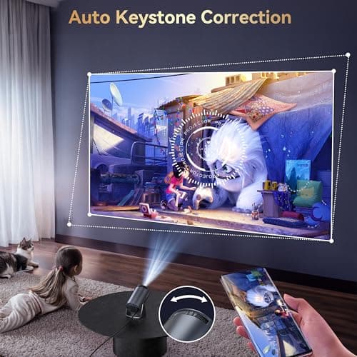 Mini Projector Built in Android TV 11.0 Portable Smart Projector with Wifi and Bluetooth 210°Rotatable 1080P Support Short Throw Outdoor Auto Keystone 40''-150'' Screen Home Theater Projector