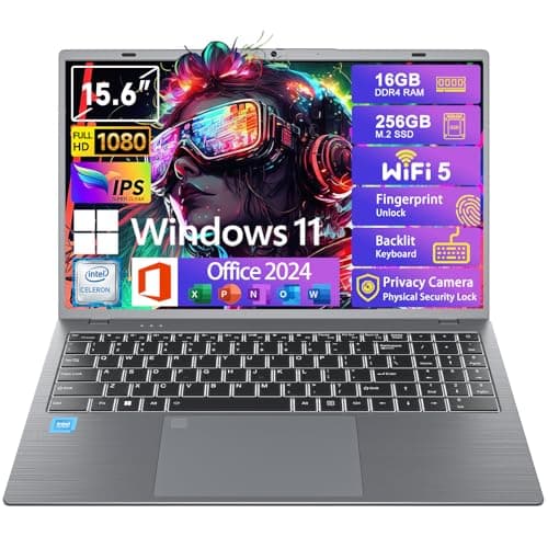 Windows11 Intel Laptop 15.6”HD Display（Celeron N5095）16GB RAM 256GB SSD Storage，With Free Office 2024 | Fingerprint Unlock | Privacy Camera | Backlit Keyboard，Suitable for Student and Business