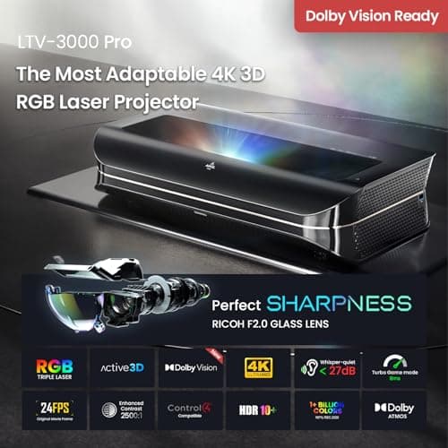 AWOL VISION LTV-3000 Pro 4K 3D Ultra Short Throw Triple Laser Projector, Dolby Vision & Atmos, HDR10+, 150" UST Laser TV Home Theater Projector