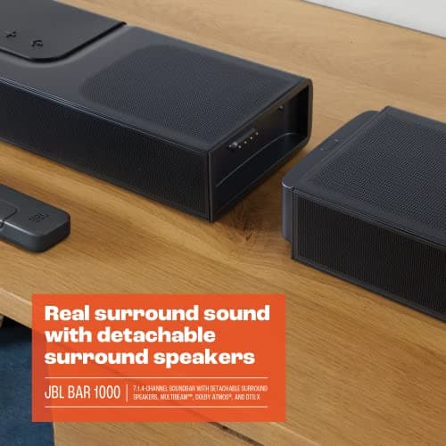 JBL Bar 1000: 7.1.4-Channel soundbar with Detachable Surround Speakers, MultiBeam™, Dolby Atmos®, and DTS:X®, Black (Renewed)