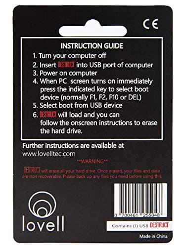 DESTRUCT USB Gadget - Military Grade Hard Drive Wiper - Permanently Erase All Data on PC and Laptops Before Selling