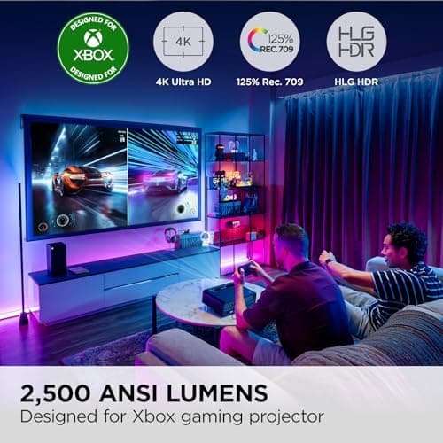 ViewSonic X1-4KPro 4K UHD LED Projector Designed for Xbox with Built-in Google TV and Netflix, 2500 ANSI Lumens, H/V Keystone, 4 Corner Adjustment, 1.3x Optical Zoom for Smart Home Theater