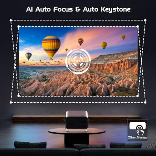 【Auto Focus/Keystone】4K Projector with WiFi and Bluetooth, 360° Rotating Movie Projector, Portable Projector with 200 ANSI, Outdoor Projector for Phone/PC/TV Stick/DVD/USB/HDMI
