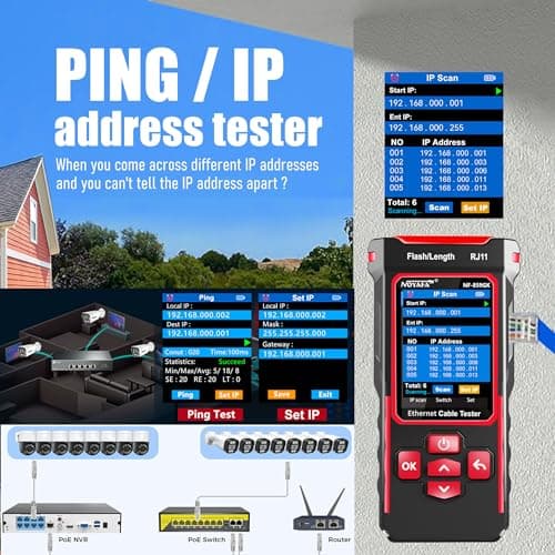 NOYAFA NF-859GK Network Cable Tester with IP Tester 10mw Visual Fault Locator,PING/POE/RJ45 RJ11 CAT5 CAT6 Cable Toner Ethernet Tester for Phone Lines CAT3, Ethernet,Wire Tracer LAN Network Tool