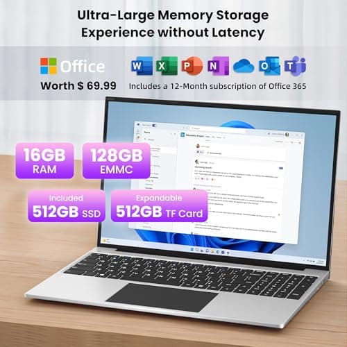 jumper 16 Inch Laptop, 4-Core N95 Processor, Up to 3.4Ghz, 16GB RAM, 640GB Storage,1200p FHD IPS Display, Windows 11 Computer, Office 365 1-Year Subscription, WiFi-6, 38Wh Battery.