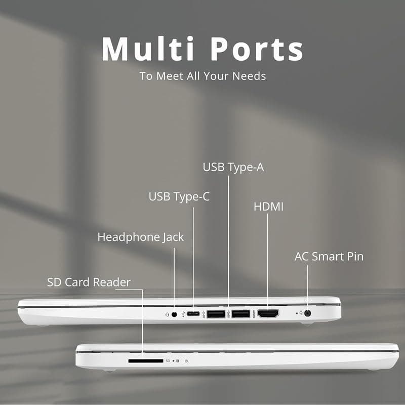 HP 2024 Premium 14" Micro-Edge Portable Laptop Student Business, Intel Quad-Core N4120, 8GB RAM, 192GB (64GB eMMC+ 128GB Card), Webcam, WiFi, Windows 11S + 1 Year Office 365, MarxsolAccessory White