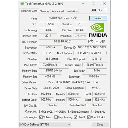 GeForce GT 730 4G Low Profile Graphics Card, 2X HDMI, DP, VGA, DDR3, PCI Express 2.0 x8, Entry Level GPU for PC, SFF and HTPC, Compatible with Windows 11