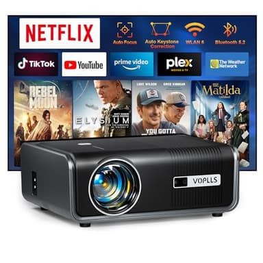 [Netflix Official & Auto Focus/Keystone] Smart Projector with WiFi and Bluetooth, VOPLLS 700ANSI Native 1080P Outdoor Projector, 50% Zoom Home Theater Movie Projector for Bedroom/iOS/Android