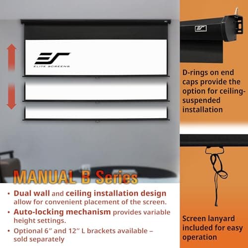 Elite Screens Manual B Series, 120-INCH Pull Down Projector Screen, ISF Certified, Auto-Lock Mechanism, 4K / 8K 3D Ultra HDR HD Ready Home Cinema Theater Gaming, M120H