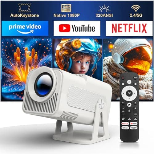 [Netflix-Licensed] Magcubic Mini Projector with Wifi and Bluetooth, Portable Smart 1080P Projector with 4K Support, Auto Keystone, Voice Control, Built-in Apps HY320 NTV (White)
