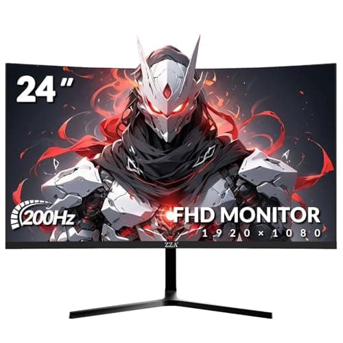 ZZA 24 Inch Curved Monitor, FHD 1920×1080P 200Hz, 120% sRGB, Ultra-Thin Bezel Design, Low Blue Light & Flicker-Free, Computer Monitor for Home, Office, Gaming (HDMI, VGA)-Black