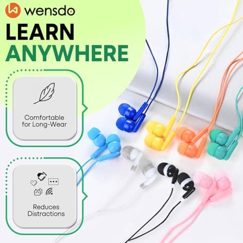 50 Pack Bulk Kids Earbuds for School Classroom Library, Student Wired Earphones with 3.5 mm Jack Multi Colored Earphones for Computer Chromebook Laptop PC (HY01,50 Mixed)