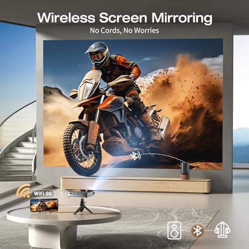 GooDee WiFi Bluetooth Mini Projector - 4K DLP Projector 1080P Support Pocket Pico Movie Projector with Tripod, Outdoor Video Portable Rechargeable Battery Short Throw for iPhone/Android