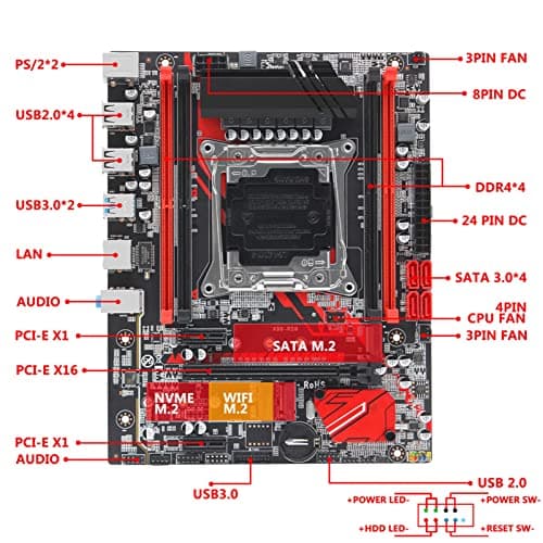 Desktop MainboardFit for Machinist X99 Mining Motherboard LGA 2011-3 with M.2 NVME Slot Support Four Channels DDR4 64GB ECC SATA3.0 USB3.0 Gaming Motherboard