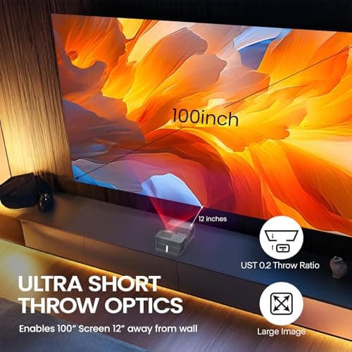 AAXA M8 UST Ultra Short Throw 4K Laser Projector 1100 LD Lumens, BT 5.4, WiFi 6, USBC Mirroring, 2xHDMI, Optical Audio, Efocus, Auto Keystone, Smart Technology