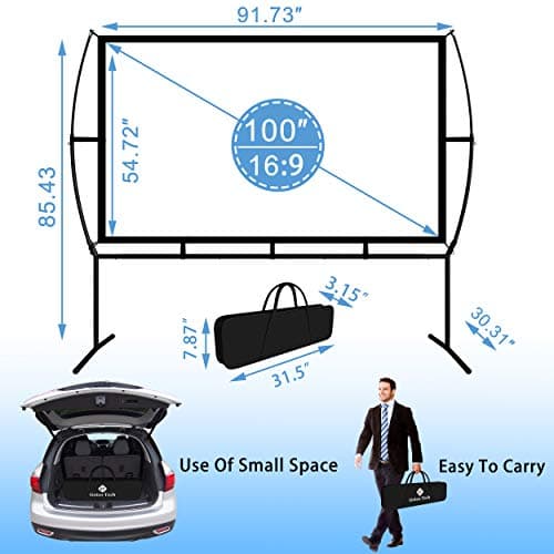 Projector Screen with Stand Foldable Portable Movie Screen（16：9）, HD 4K Double Sided Indoor Outdoor Projection Screen for Home Theater (100 Inch) …