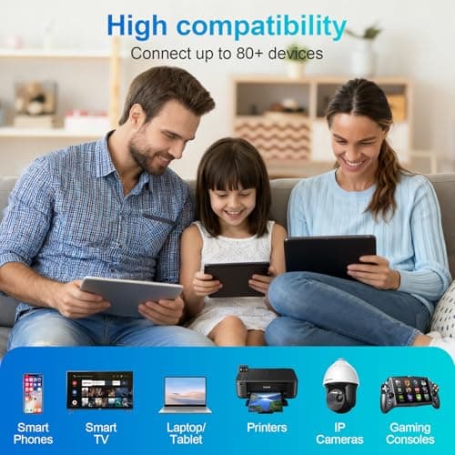 2025 WiFi Extender Signal Booster - 10X Faster WiFi Dual-Band Booster for Home, Covers 15,000 Sq.Ft Long Range | 4 Antennas, Ethernet Port & EasyMesh, Supports 80+ Devices, Works with All