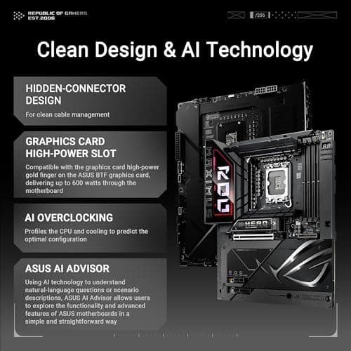 ASUS ROG MAXIMUS Z890 HERO BTF Z890 LGA 1851 ATX motherboard, hidden-connector design, Advanced AI PC Ready, 22+1+2+2 stages, DDR5, WiFi 7, 2.5G LAN, 6x M.2, PCIe 5.0, Thunderbolt 4, USB Type-C, AI OC
