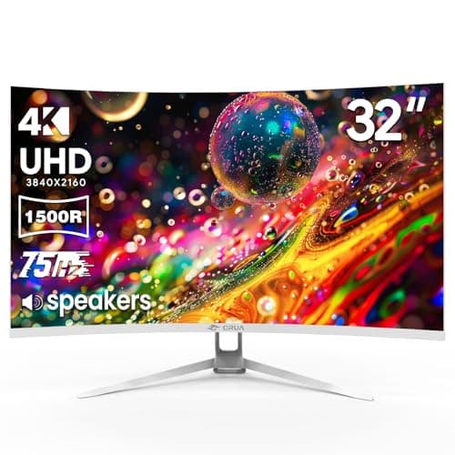 CRUA 32" White Curved Monitor, 4K UHD(3840*2160P) 1500R VA Screen, 75Hz Computer Monitor Supports AMD Freesync, 120% sRGB, Built-in speakers, Blue Light Filter,Wall Mountable Installs(HDMI 2.0/DP 1.4)