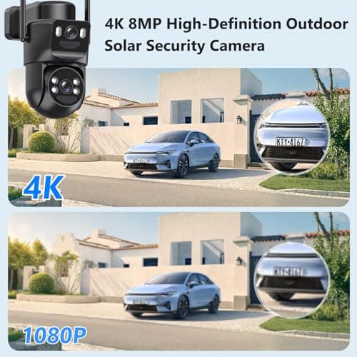 4K Solar Security Cameras Wireless Outdoor Battery Powered, 5GHz & 2.4GHz Dual Lens Bullet & 360°PTZ Linkage Outdoor Security Camera with Solar Panel, 8X Digital Zoom, Color Night Vision