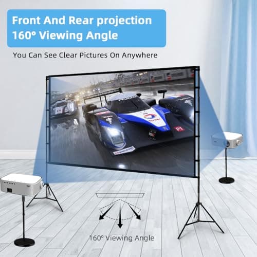 Projector Screen and Stand, Towond 120 inch Portable Projector Screen Indoor Outdoor Movie Screen 16:9 4K HD Wrinkle-Free Lightweight Projection Screen with Carry Bag for Backyard Movie Night
