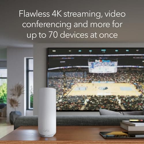 NETGEAR Orbi 370 Series Dual-Band WiFi 7 Mesh Network System for Home (RBE373) – Wireless Router + 2 Extenders, Security Features, 5 Gbps, Covers 6,000 sq.ft., 70 Devices, 2.5GB Internet Port, BE5000