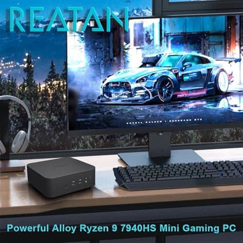 Reatan Mini Gaming PC AMD Ryzen 9 7940HS(up to 5.2GHz) 32GB DDR5 1TB SSD 5600 MHz RAM, Mini Computers, Radeon 780M Graphics,Quad Display 2.5Gbps LAN,HDMI 2.1, 8K USB 4.0 Wi-Fi 6E/BT5.3