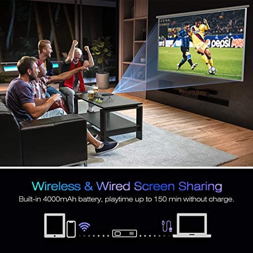 AKASO Mini Projector, Pocket-Sized DLP Portable Projector, 1080P Cookie Projector , Support HDMI WiFI Built-in Rechargeable Battery Stereo Speakers and Remote Control Movie Projector