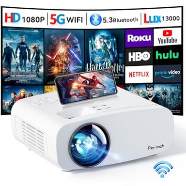 Projector with WiFi and Bluetooth, Pericat 13000L 4K Supported Native 1080P Projector, Portable Movie Outdoor Projector for Home Theater, Mini Projector Compatible w/ PC, HDMI, USB, TV Stick, PS5
