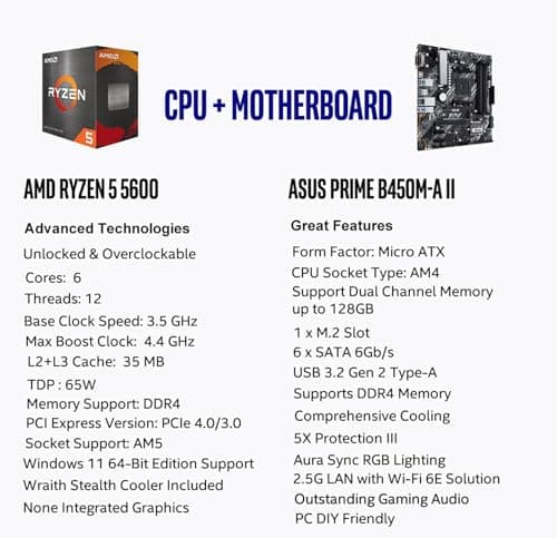 MICRO CENTER AMD Ryzen 5 5600 Desktop Processor with ASUS Prime B450M-A II AMD AM4 Micro ATX Motherboard