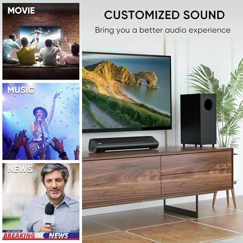 Saiyin Sound Bars for TV with Subwoofer, 2.1 Deep Bass Small Soundbar Monitor Speaker Home Theater Surround System PC Gaming Bluetooth/AUX/Optical Connection, Wall Mountable 17-inch