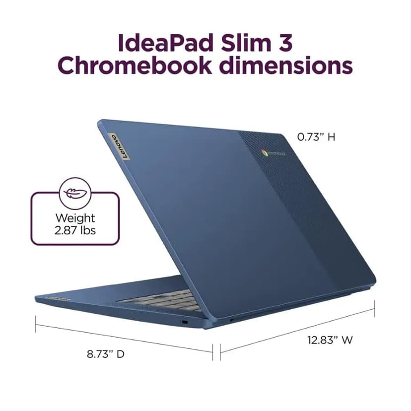 Lenovo IdeaPad Slim 3 Chromebook - 14'' Full HD (1920 x 1080) Display • 8-Core MediaTek Kompanio 520 CPU • 4GB RAM • 64GB eMMC & 256GB Micro SD Card • Wi-Fi 6 • for Business Student • Chrome OS • Blue