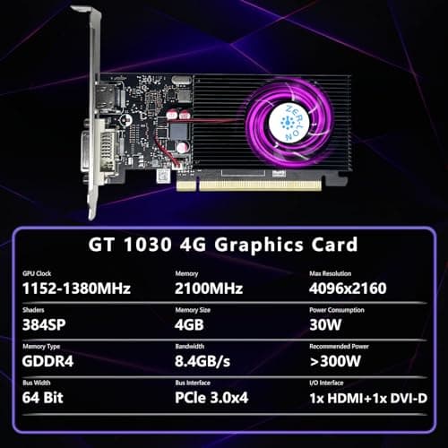 GeForce GT 1030 4G Low Profile Graphics Card, GDDR4 64Bit, HDMI/DVI Ports Support DirectX 12 Computer Gaming Video Card, Desktop GPU, Support 4K