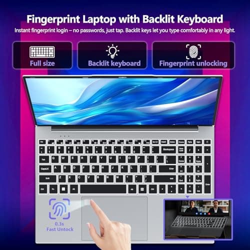 15.6 inch Gaming Laptop 2025, Laptop Computer with N95 Quad-Core up to 3.4GHz, 16GB DDR4 1TB SSD, Backlit Keyboard, Fingerprint Unlock, FHD 1920 * 1080, WiFi5, BT4.2, Win 11 Pro(Silver)