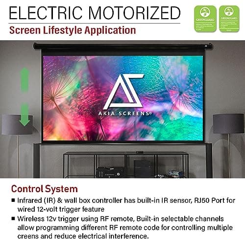 Akia Screens 150 inch Motorized Projector Screen Electric Drop Down Remote Controlled Ceiling Wall Mount Office Home Movie Theater AK-MOTORIZE150H2
