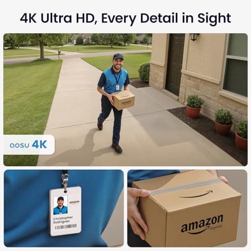 AOSU 4K Solar Security Cameras Wireless Outdoor, Expandable to 16TB (32GB Built-in) HomeCortex Home Security System + 6 Extra Solar Panel, AI Face Recognition & Behavior Detection, 6-Cam Kit