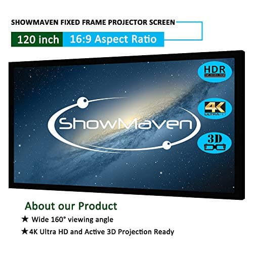 100in /120in Fixed Frame Projector Screen, Diagonal 16:9, Active 3D 4K Ultra HD Projector Screen for Home Theater or Office (16:9, 120")