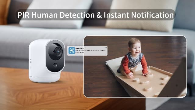 COCOCAM 2K Indoor Pan/Tilt Security Camera with 5200mAh Battery, WiFi Camera,Wireless for Baby Monitor/Pet/Home Security, AI Recognition, PIR Human Detection, 2.4G WiFi (White)