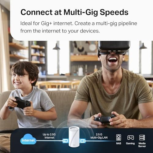 TP-Link Deco BE63 Tri-Band WiFi 7 BE10000 Whole Home Mesh System- 6-Stream 10 Gbps, 4X 2.5G Ports Wired Backhaul, 4X Smart Internal Antennas, VPN, MU-MIMO, HomeShield, Free Expert Support (1-Pack)